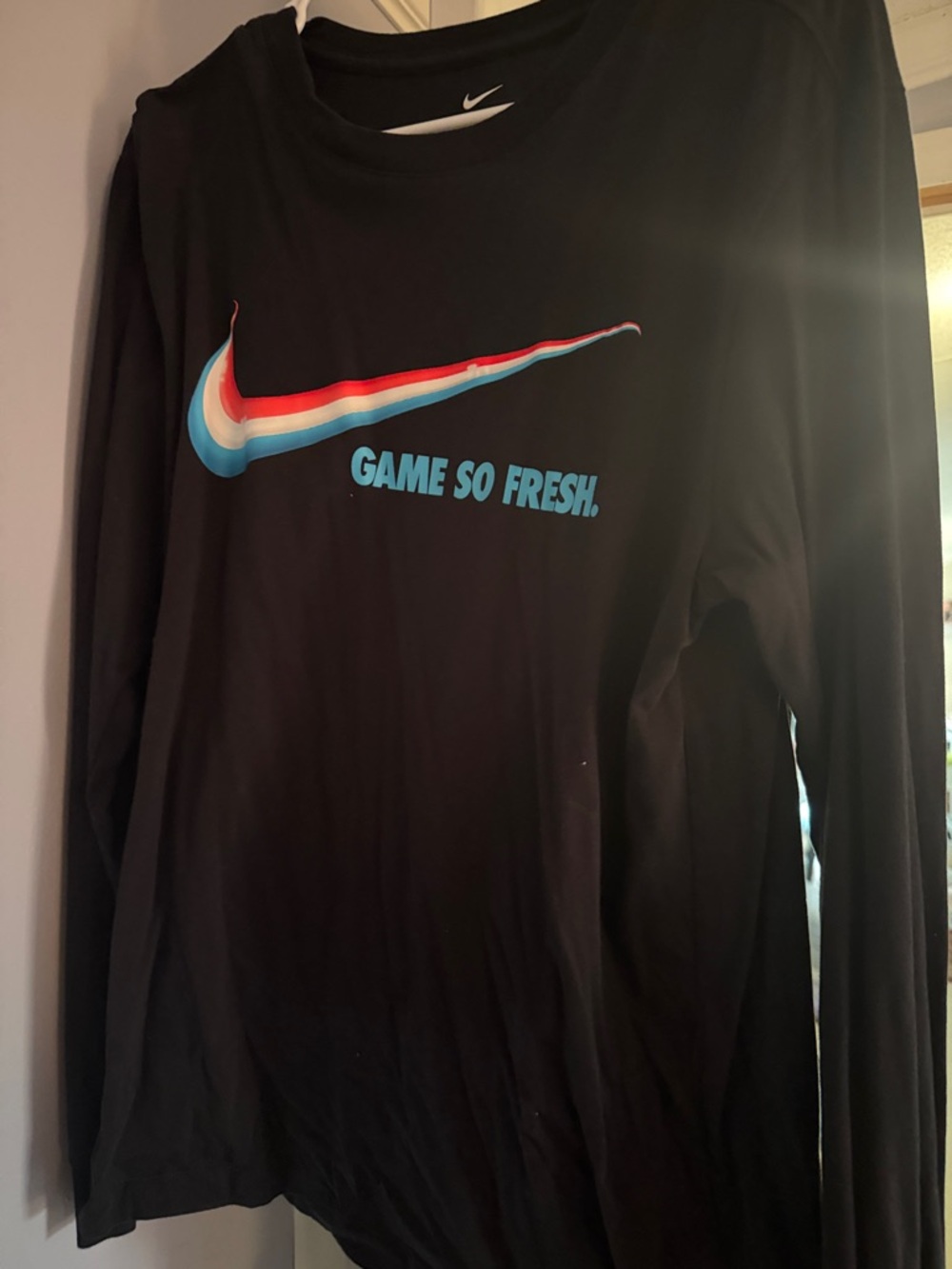 Nike Black Long-Sleeve Tee with Multi-Color Swoosh